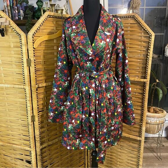 Joe Browns colorful graffiti stars Notched Collar Cocktail Trench Coat size 10 - Picture 14 of 16